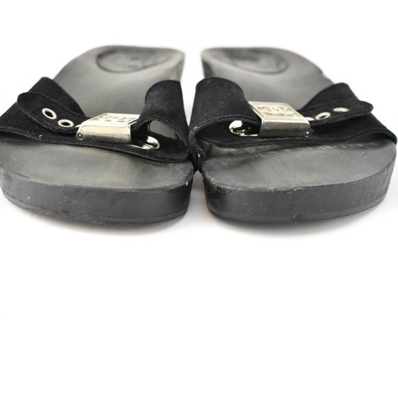 CHANEL: Black, Suede "CC" Logo, Sandals/Slides - Picture 5 of 10